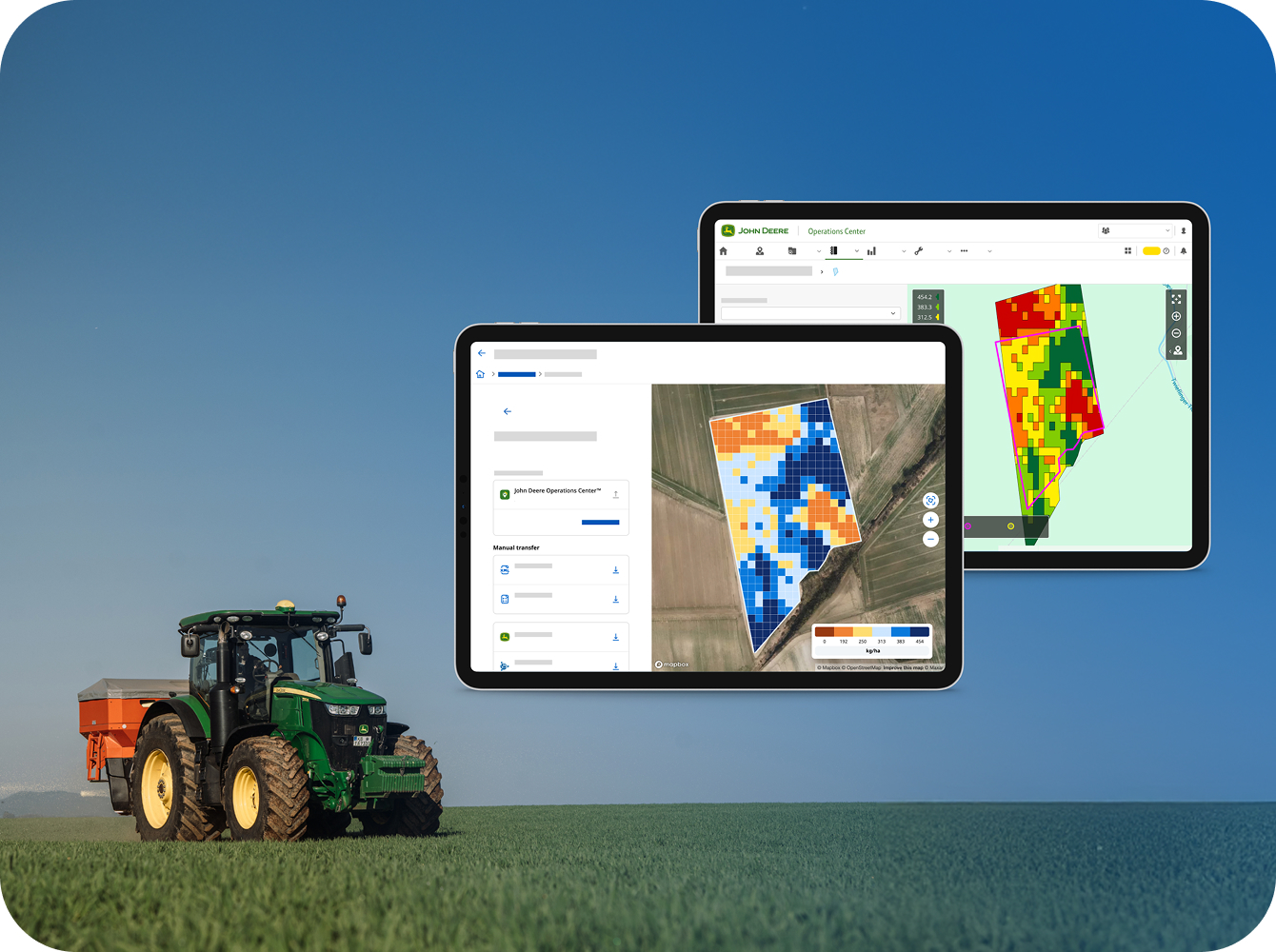 Tractor on the field with YaraPlus and JDOC tablet screens