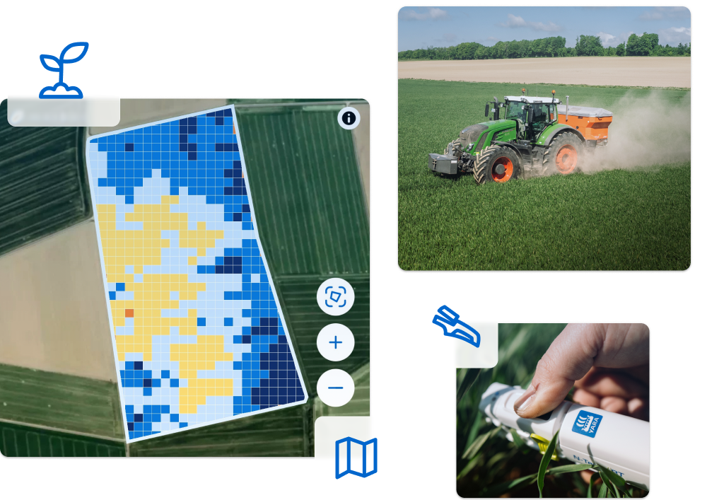 YaraPlus Atfarm with image of the tractor and N-Tester